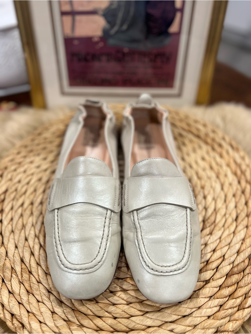 Agl Leather Penny Loafers in cream